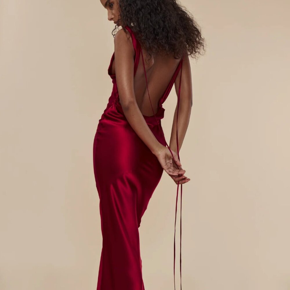 Plunging Back Cowl Dress Sangre